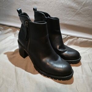 Baretraps Haile Ankle Boots Womens 6.5M Black Excellent Croc Heel Lug Sole Zip